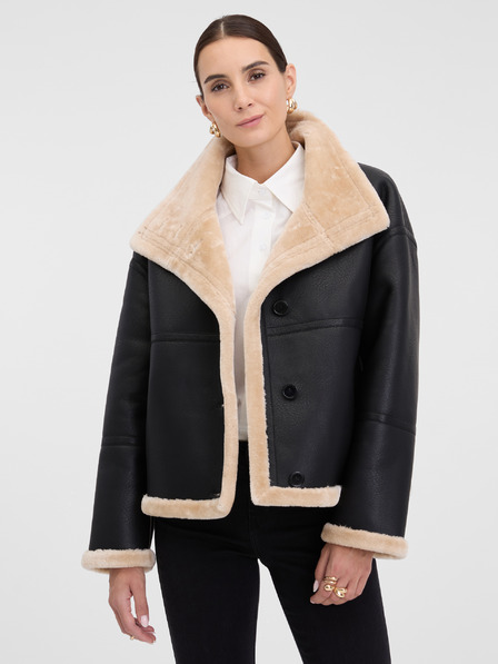 Orsay Черно дамско кожено яке с кожух ORSAY