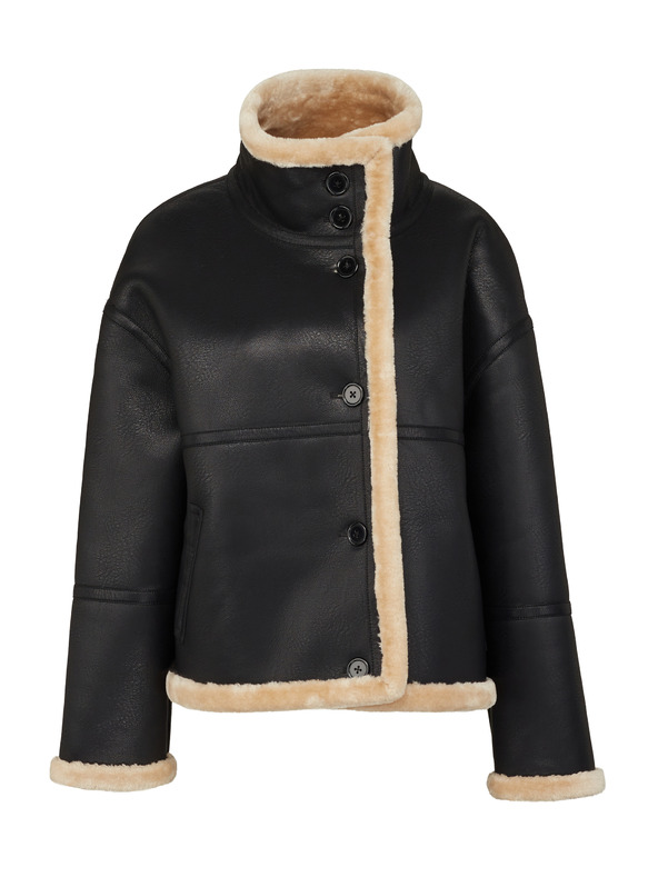 Orsay Черно дамско кожено яке с кожух ORSAY
