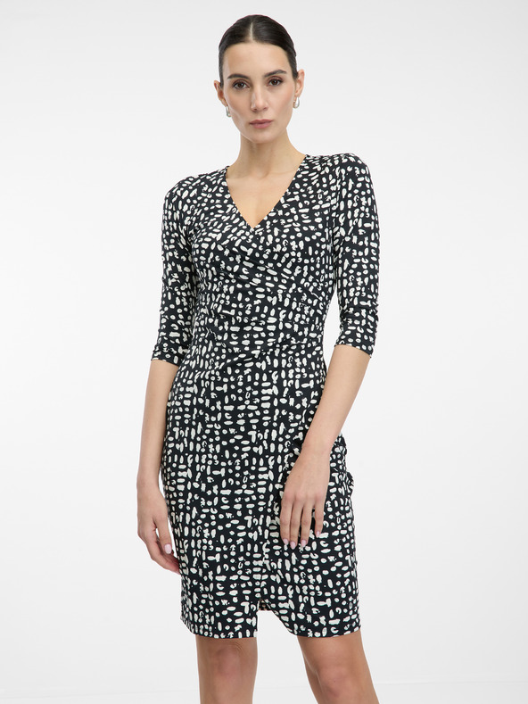 Orsay Черна дамска шарена рокля с дължина до коляното ORSAY