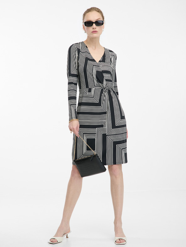 Orsay Черна дамска шарена рокля с дължина до коляното ORSAY