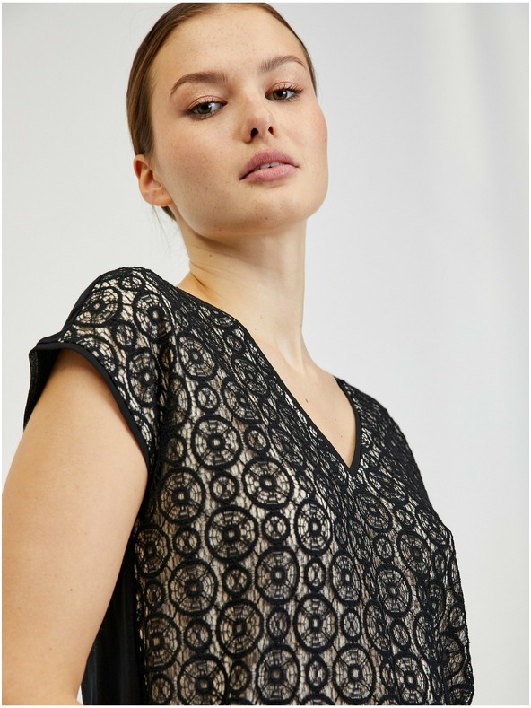 Orsay Бежово-черна дамска дантелена тениска ORSAY