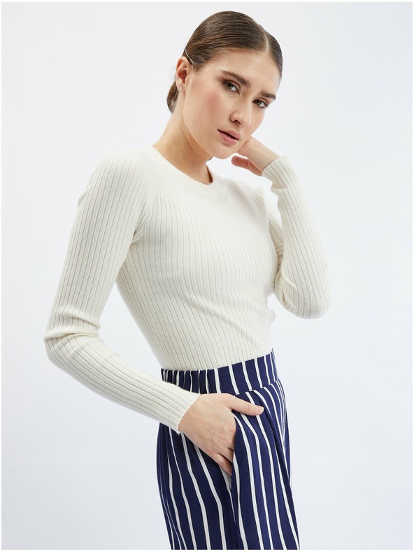 Orsay Тъмносин дамски панталон тип кюлоти на райе ORSAY