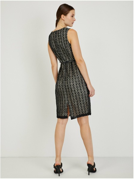 Orsay Бежово-черна дамска рокля по тялото с колан ORSAY