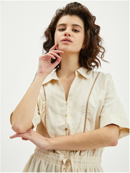 Orsay Бежов дамски ленен гащеризон ORSAY