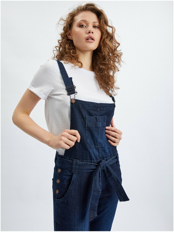 Orsay Тъмно сини дамски slim fit дънки с тиранти ORSAY