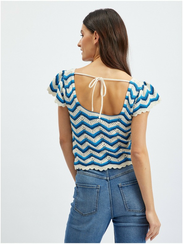 Orsay Синьо-бял дамски пуловер тениска с десенORSAY