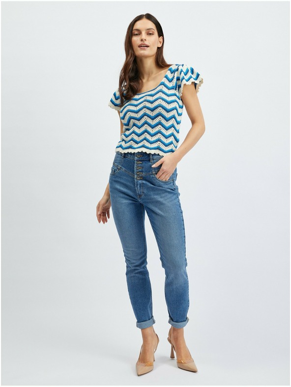 Orsay Синьо-бял дамски пуловер тениска с десенORSAY