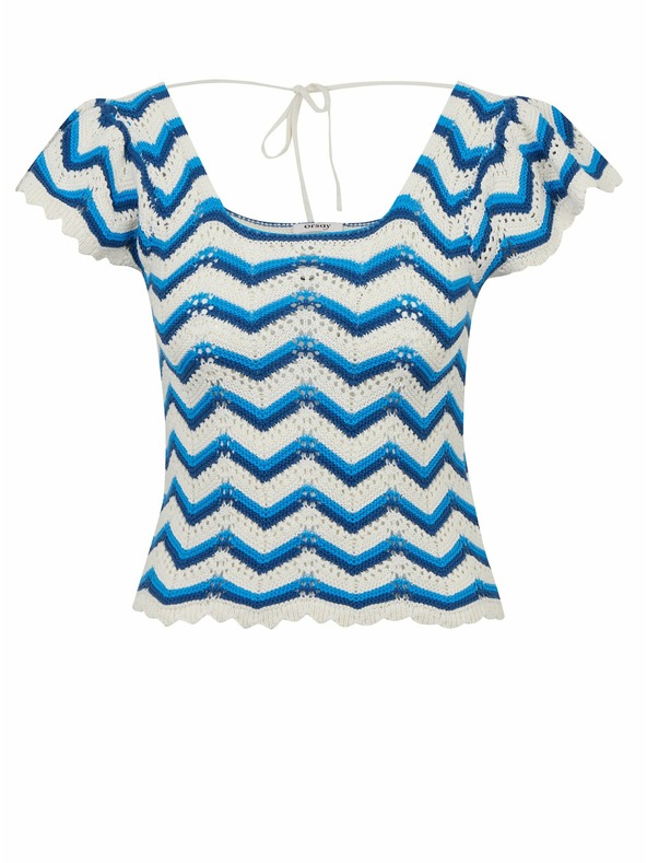 Orsay Синьо-бял дамски пуловер тениска с десенORSAY
