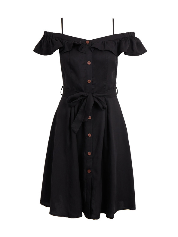 Orsay Черна дамска рокля с примес на лен ORSAY