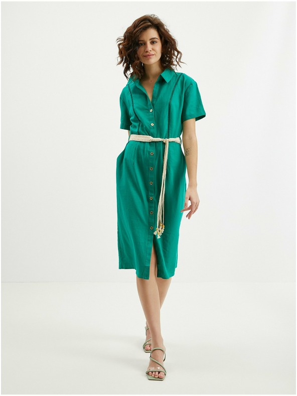 Orsay Зелена дамска ленена рокля ORSAY