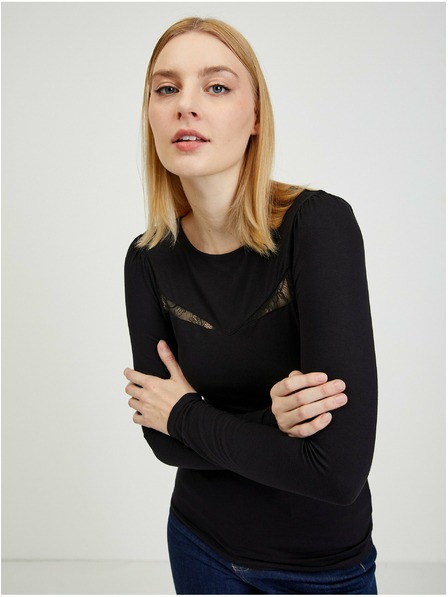 Orsay Черна дамска тениска с дантела ORSAY