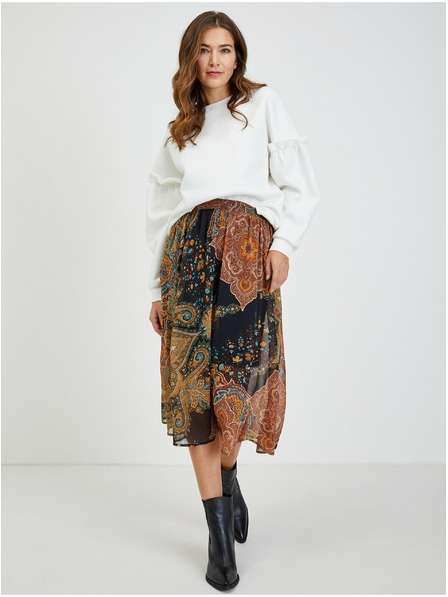 Orsay Черно-кафява дамска миди пола с десен ORSAY