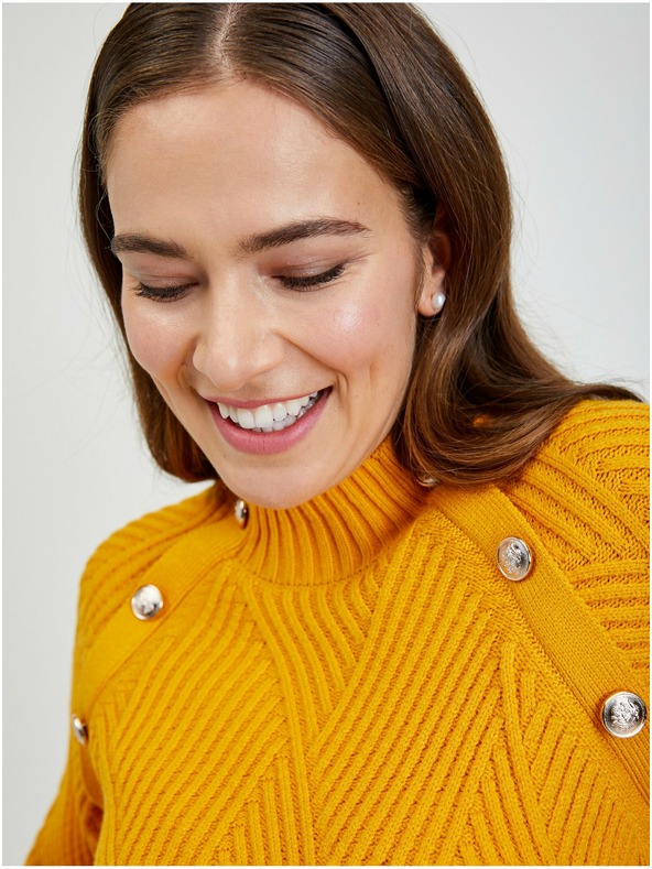 Orsay Жълт дамски рипсен пуловер с декоративни копчета ORSAY