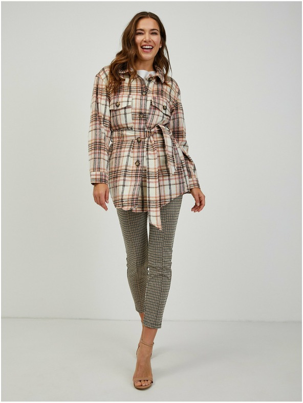 Orsay Розово-кремаво дамско сако на каре с връзки ORSAY