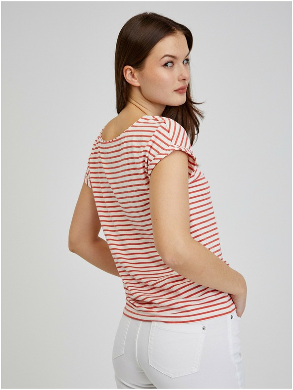 Orsay Червено-бяла дамска тениска на райе ORSAY