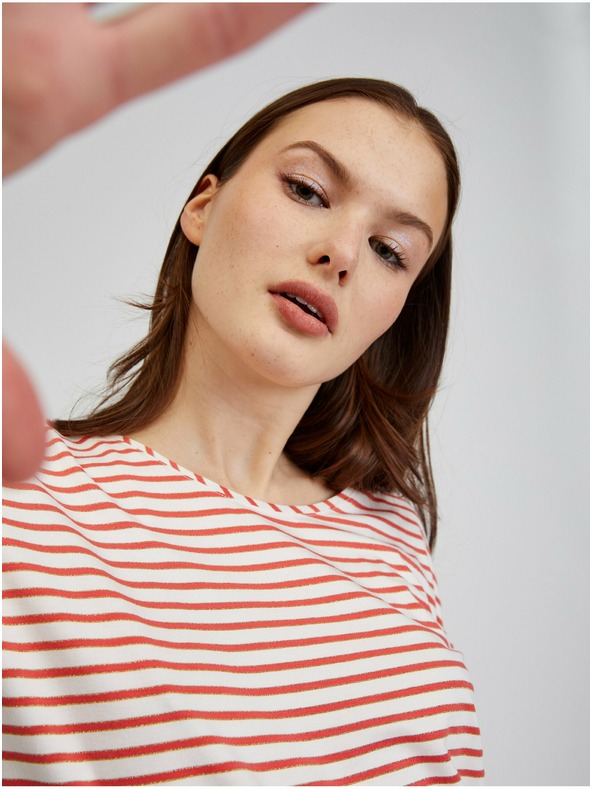 Orsay Червено-бяла дамска тениска на райе ORSAY