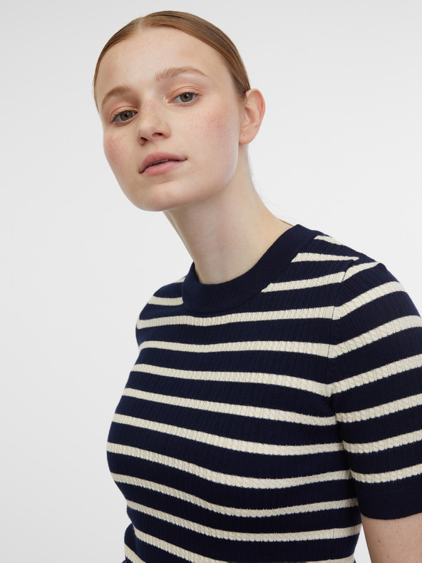 Orsay Тъмносин дамски плетен топ на райе ORSAY