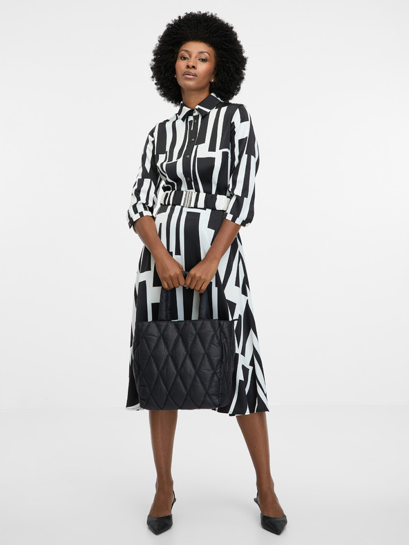 Orsay Черна дамска шарена рокля с дължина до коляното ORSAY