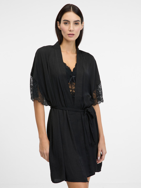 Orsay Черен дамски сатенен халат ORSAY