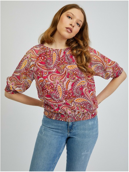 Orsay Червено-розова дамска блуза с десен ORSAY