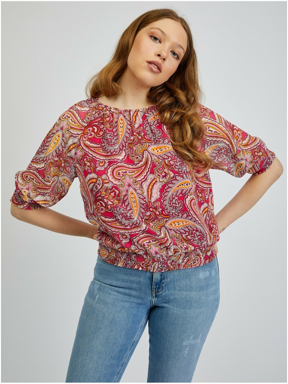 Orsay Червено-розова дамска блуза с десен ORSAY