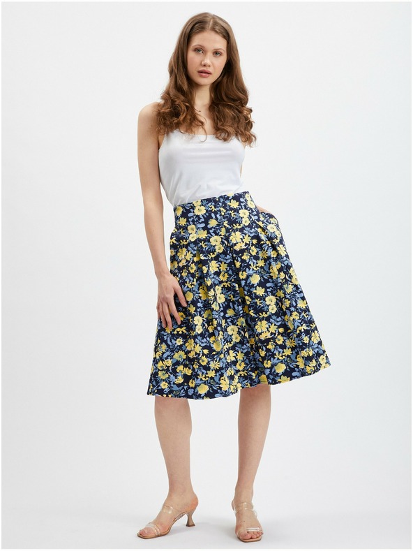 Orsay Жълто-синя дамска плисирана пола на цветя ORSAY