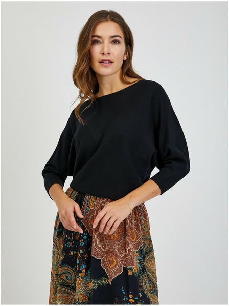 Orsay Черен дамски рипсен пуловер с ръкав тип прилеп ORSAY