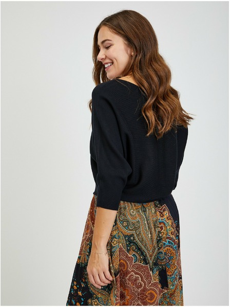 Orsay Черен дамски рипсен пуловер с ръкав тип прилеп ORSAY