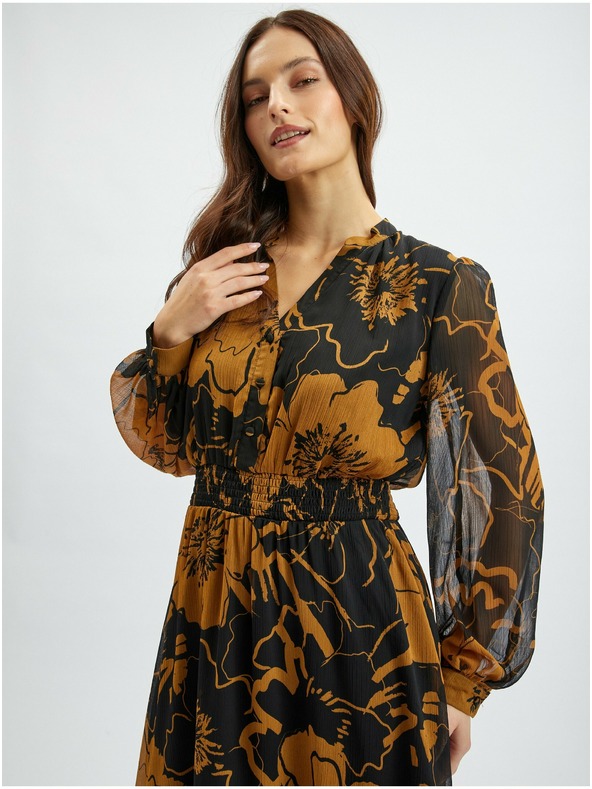 Orsay Кафяво-черна дамска миди рокля на цветя ORSAY