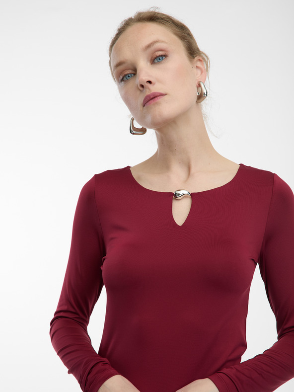 Orsay Виненочервен дамски топ с дълъг ръкав ORSAY