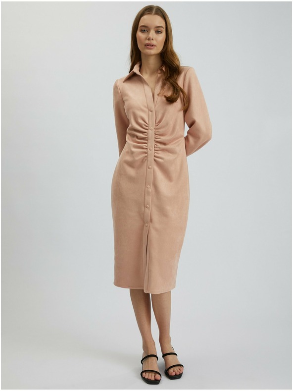 Orsay Светлорозова дамска рокля о тялото от велур ORSAY