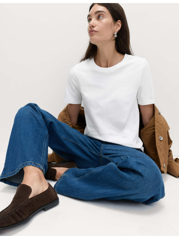 Marks & Spencer Бяла памучна основна дамска тениска Marks & Spencer