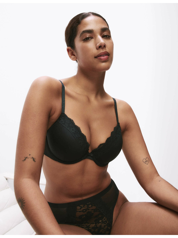 Marks & Spencer Дантелен сутиен с подплънки и подплатени чашки, размер 2,5 унж. A-E Marks & Spencer черен