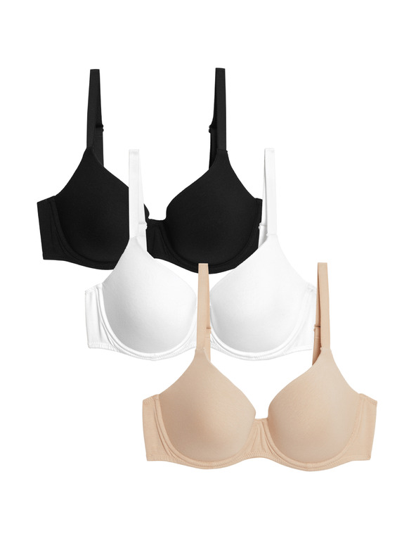 Marks & Spencer Комплект от 3 обикновени сутиена с пълни чашки и подплънки, размер 4, размер 4, с подплънки. A-E Marks & Spencer бежов