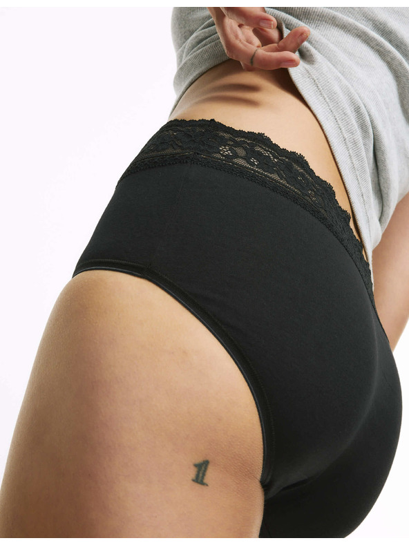 Marks & Spencer Дантелени миди бикини от памук и ликра, 5 опаковки Marks & Spencer черно