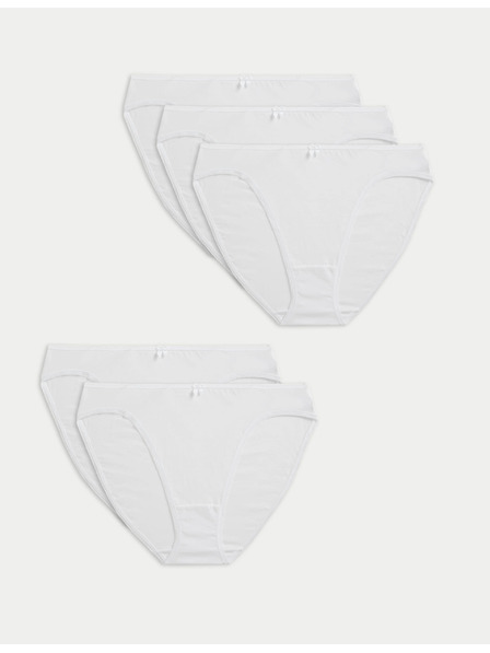 Marks & Spencer Панталони с висока кройка от памук и Lycra®, 5 бр. в опаковка Marks & Spencer бяло