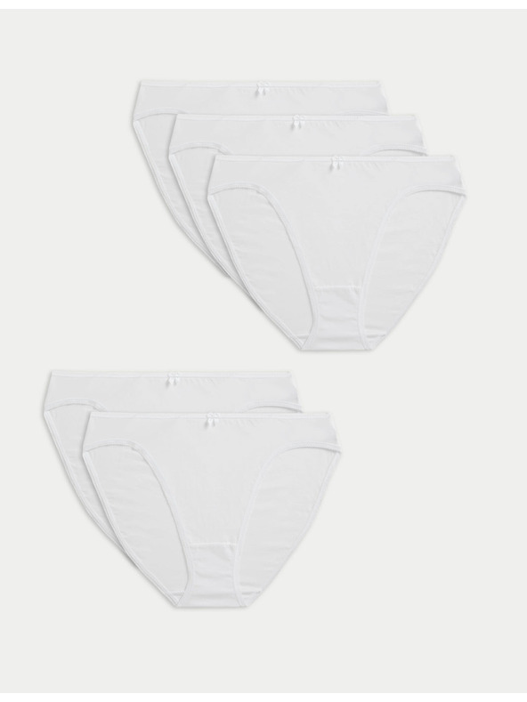 Marks & Spencer Панталони с висока кройка от памук и Lycra®, 5 бр. в опаковка Marks & Spencer бяло