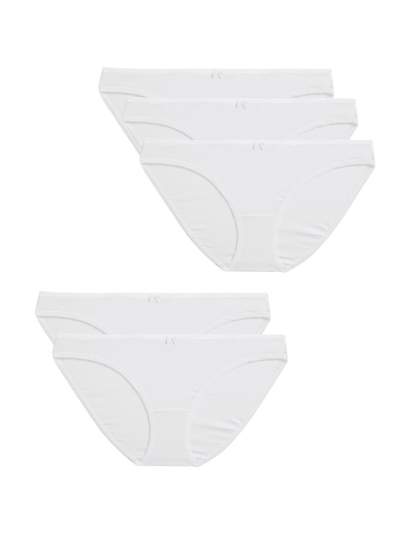 Marks & Spencer Бели памучни бикини слипове с Lycra®, 5 пакета, Marks & Spencer