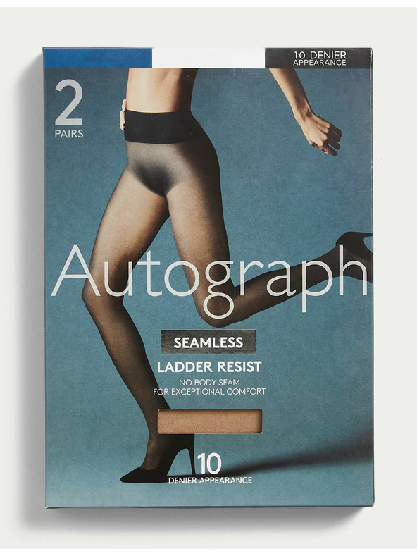 Marks & Spencer Комплект от два чифта дамски безшевни чорапогащи в бежово 10 DEN Marks & Spencer