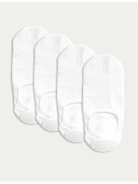 Marks & Spencer Памучни ниски чорапи с подплата Marks & Spencer, комплект от 4 чифта, бели