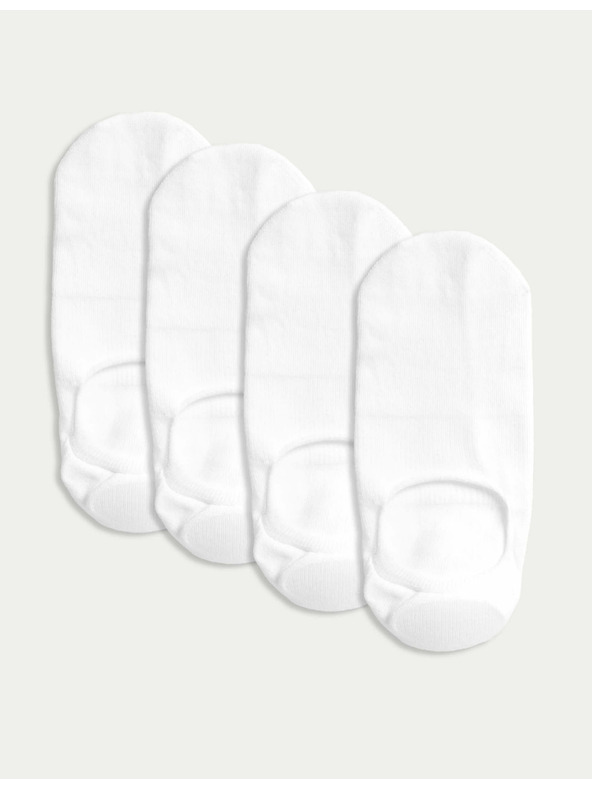 Marks & Spencer Памучни ниски чорапи с подплата Marks & Spencer, комплект от 4 чифта, бели