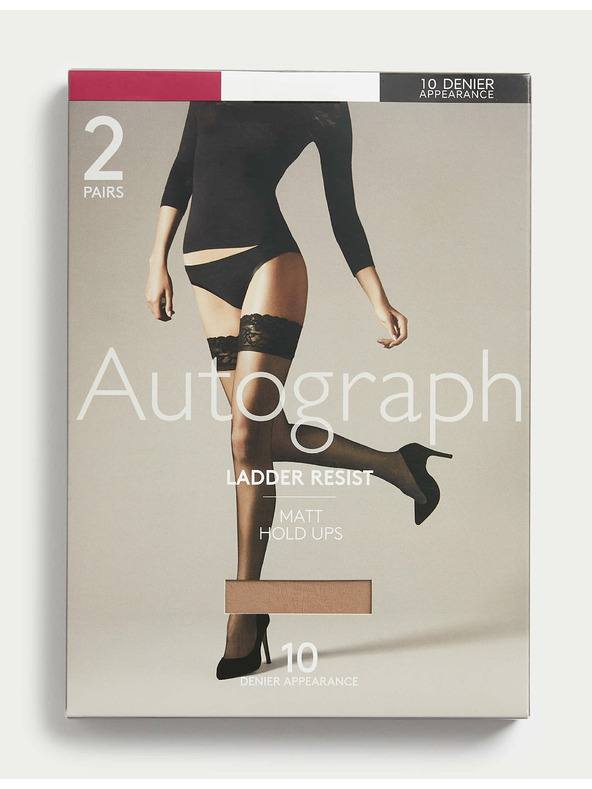 Marks & Spencer Комплект от два чифта матови самоподдържащи се дамски чорапогащи Marks & Spencer в телесен цвят 10 DEN