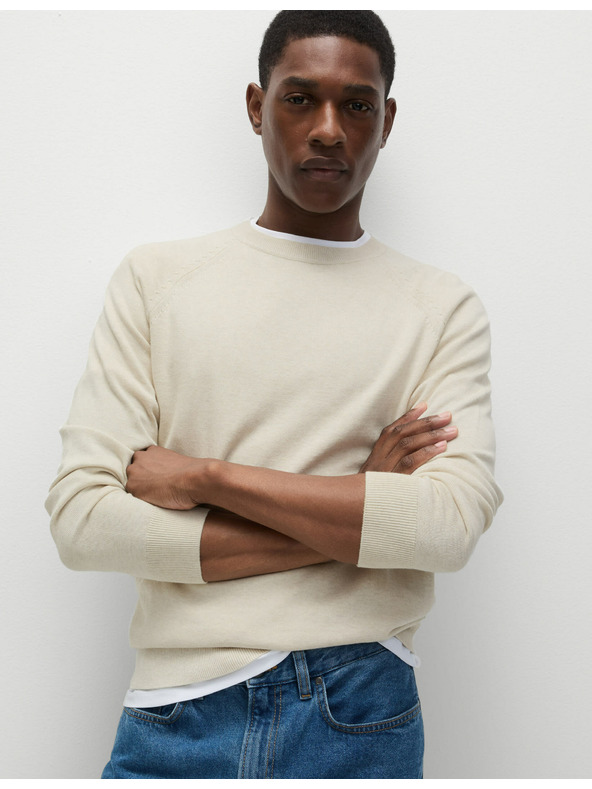 Marks & Spencer Пуловер с деколте от чист памук Marks & Spencer, бял