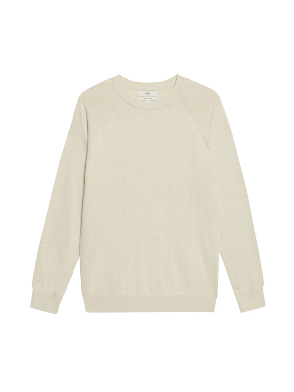 Marks & Spencer Пуловер с деколте от чист памук Marks & Spencer, бял