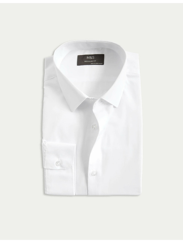 Marks & Spencer Риза с редовна кройка, лесна за гладене Marks & Spencer бяла