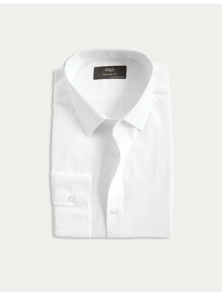 Marks & Spencer Риза с редовна кройка, лесна за гладене Marks & Spencer бяла