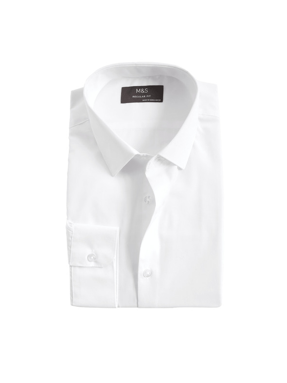 Marks & Spencer Риза с редовна кройка, лесна за гладене Marks & Spencer бяла