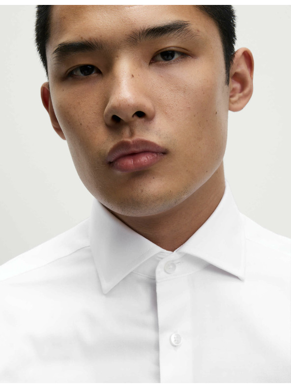 Marks & Spencer Луксозна памучна риза с двойни маншети с тясна кройка Marks & Spencer в бяло