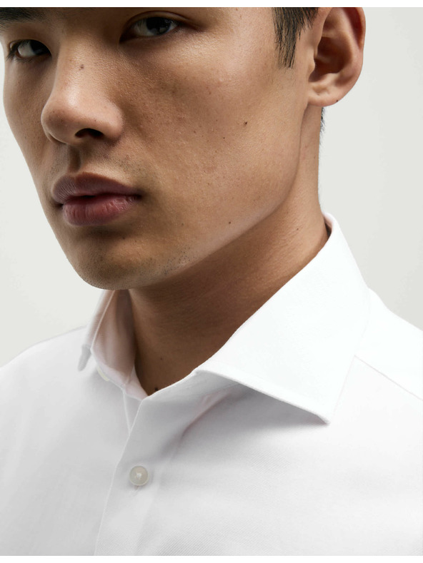 Marks & Spencer Луксозна памучна риза с двойни маншети с тясна кройка Marks & Spencer в бяло