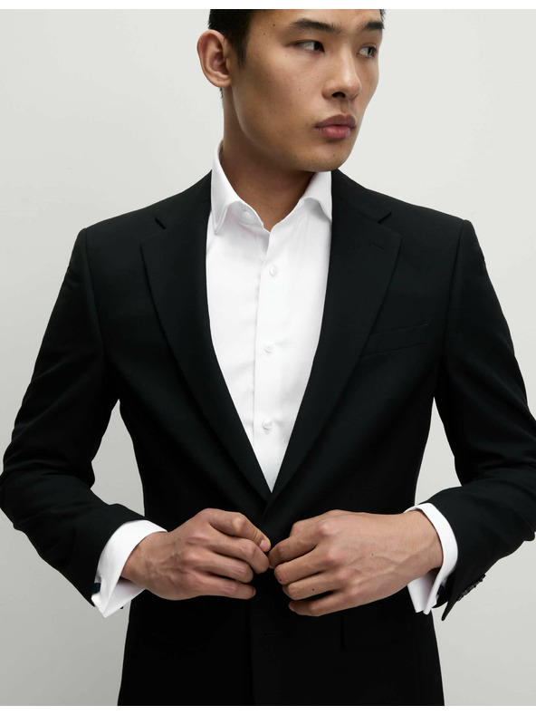 Marks & Spencer Луксозна памучна риза с двойни маншети с тясна кройка Marks & Spencer в бяло